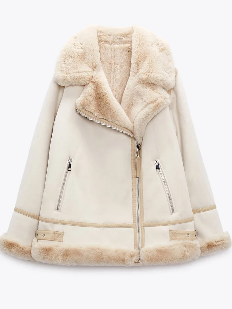 Female Shearling Bomber Sheepskin Leather Jacket Winter Fur Coat Women Thick Faux Leather Sheepskin Coat Winter Coat Women