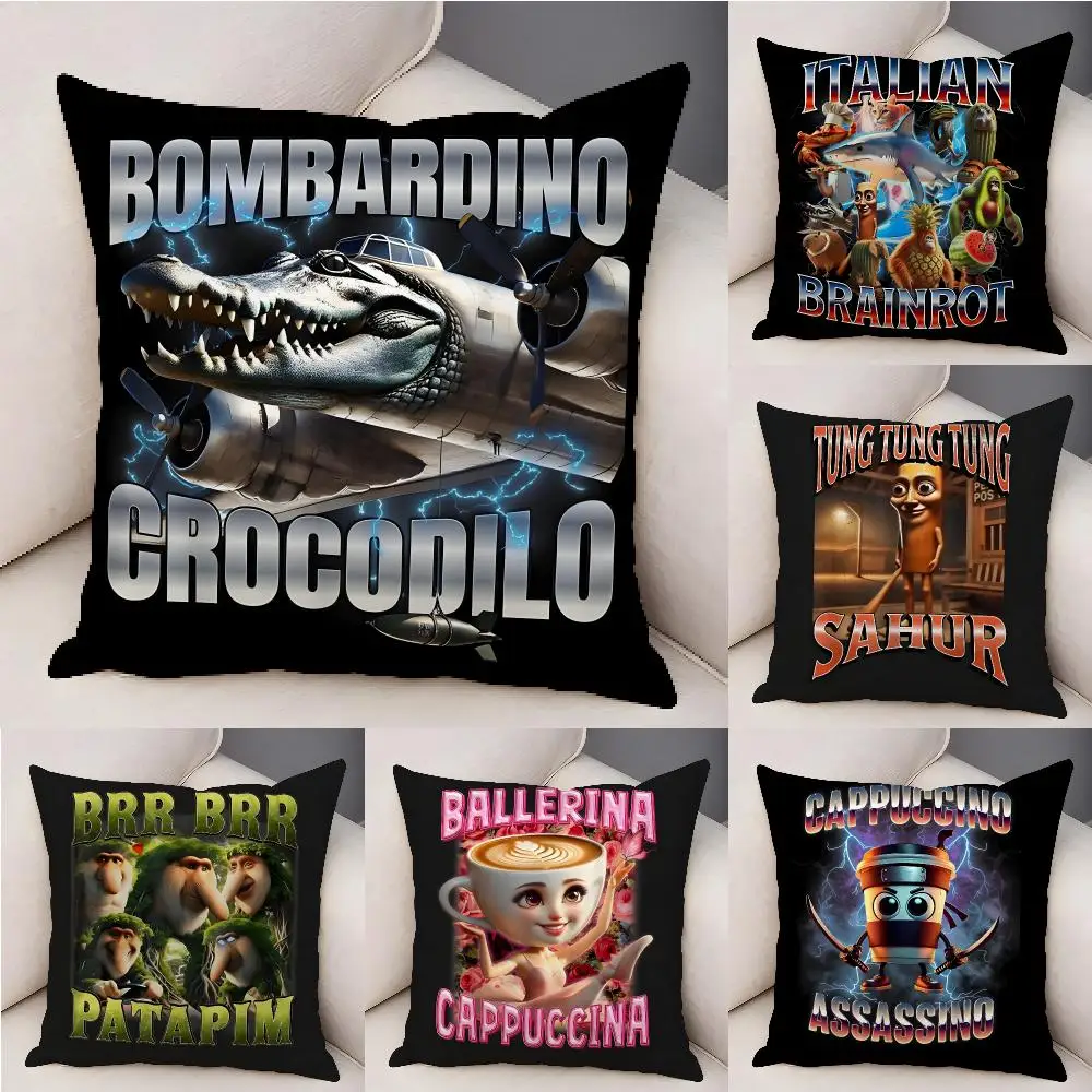 Funny Cartoon I-ITALlAN B-Brainrot Cushion Cover Plush Decorative Pillow Case With Hidden Zipper Fashion Room Decor For Home