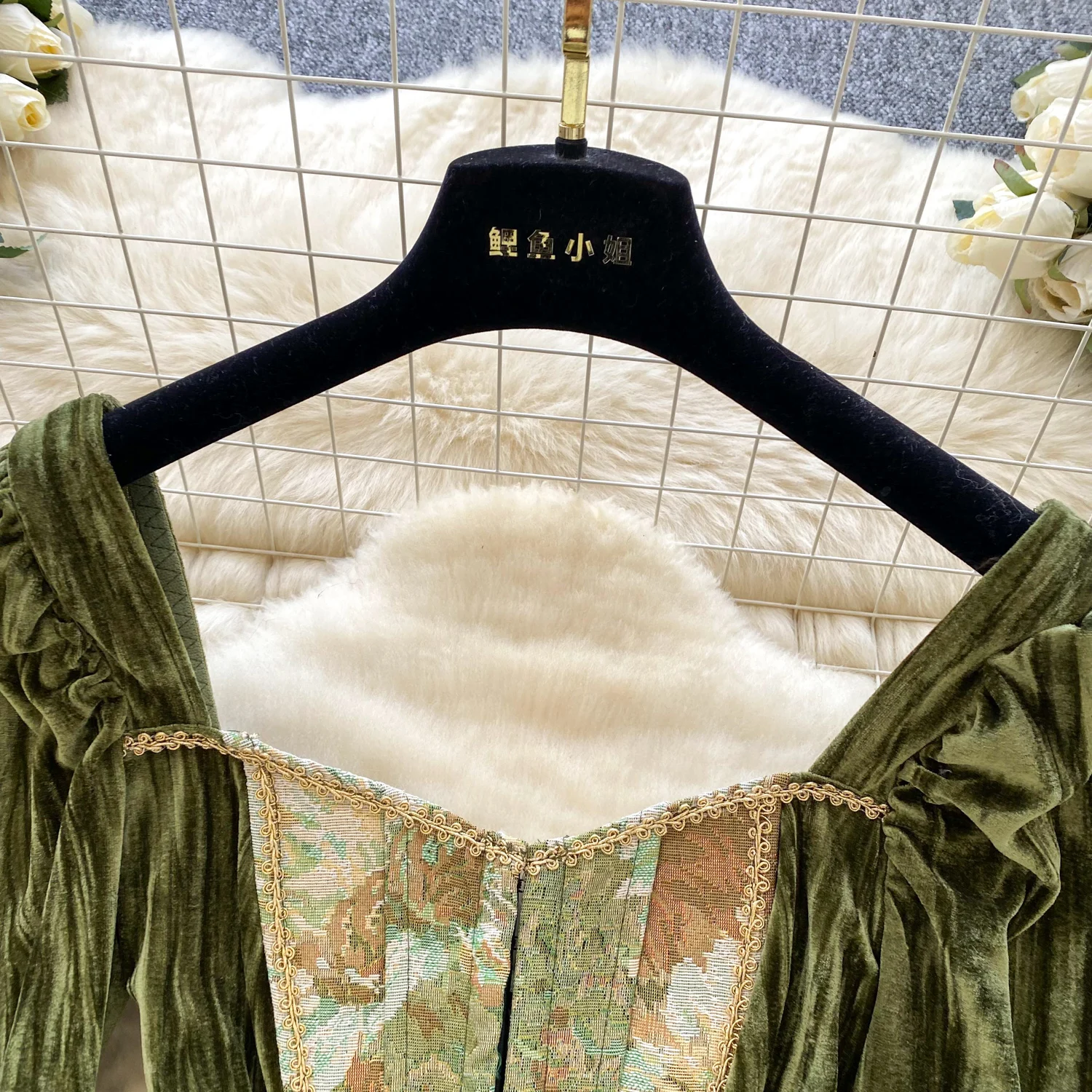 Femmes Noble palais Court hiver hauts chemises dame arête de poisson velours peinture à l'huile pull Jacquard Vintage Festival asymétrique hauts