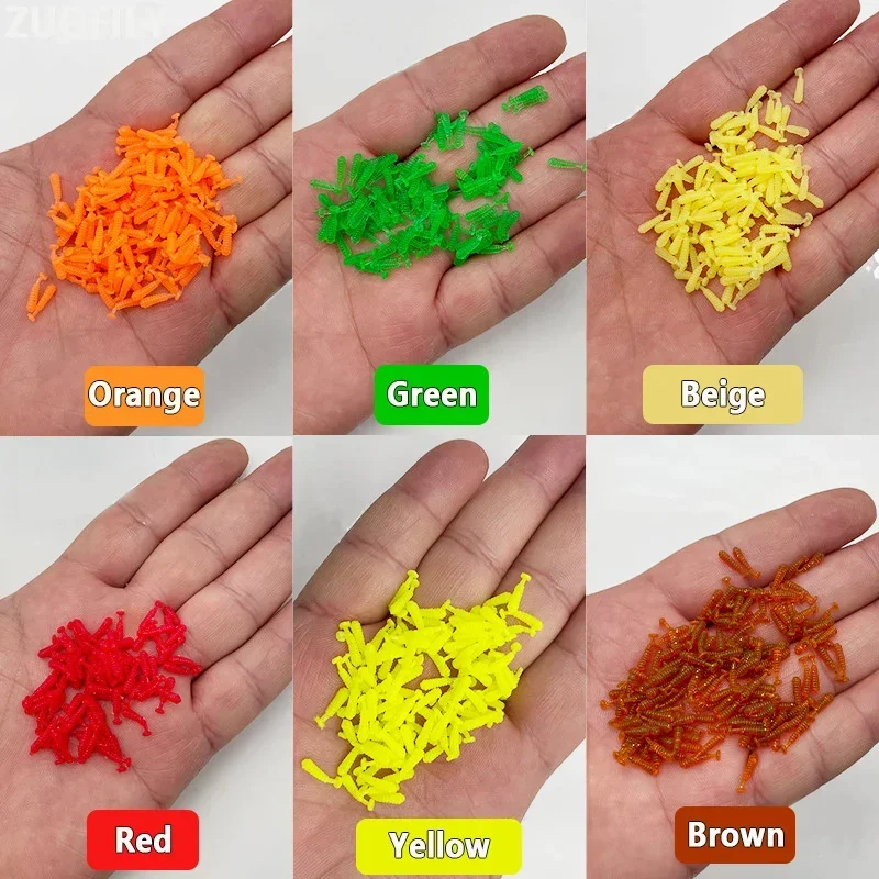 Silicone artificial isca para a pesca da carpa, 1cm, 50pcs, macio, verme fluorescente, wobbler