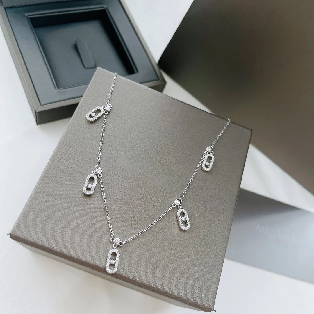 The new 925 sterling silver all zirconium diamond five sliding necklace is fashionable atmospheric, and not easy to collide with