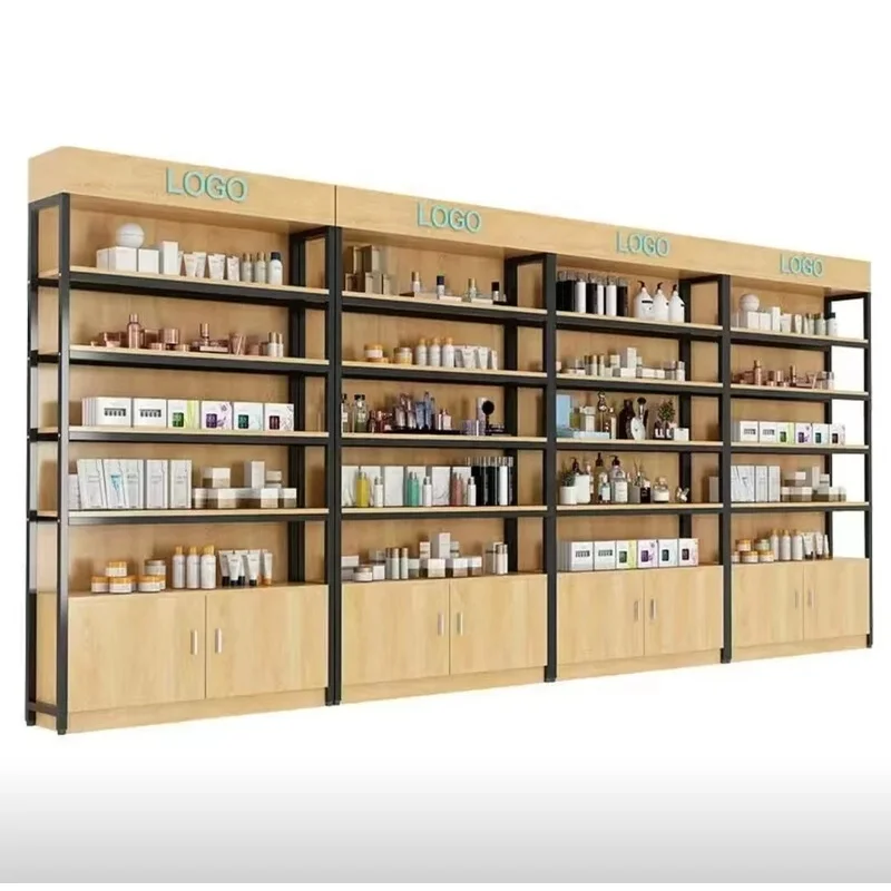 custom.Retail Perfume Shop Display Cabinet Cosmetics Display Shelf Wood and Metal Shop Display Stand