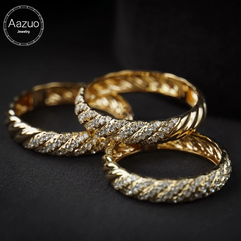 

Aazuo Real Vintage Jewely 18K Yellow Gold Natrual Diamonds Luxury Life Style Lines Ring For Girl & Women Senior Banquet Part
