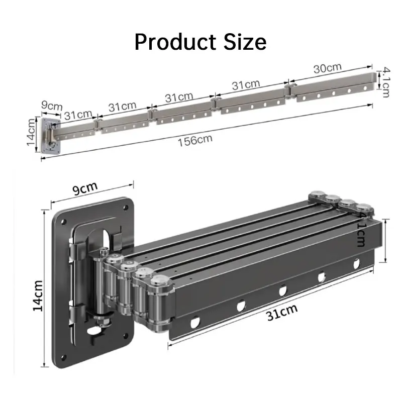 Wall Mount Folding Shower Curtain Rod 3/4/5 Fold Adjustable Shower Curtain Rod For Bathroom ,Clothing Store, Dressing Room view 6