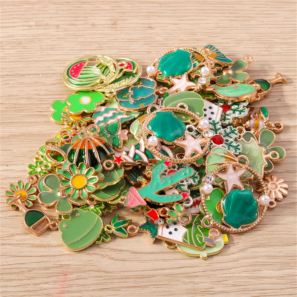 Tusember Mix 30 Stück Emaille-Anhänger, grüne Serie, Tierherzen, Blumenanhänger für DIY-Schmuckherstellung, handgefertigte Accessoires, Kunsthandwerk – Detail 3
