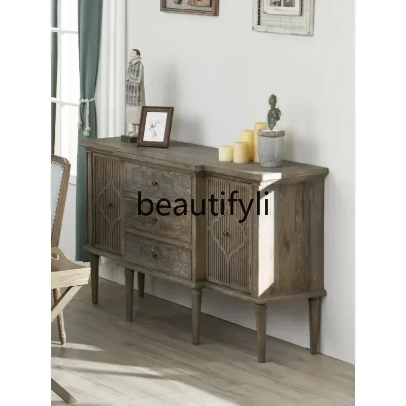 

54Country Style White Oak Carved Storage Cabinet Living Room Dining Room Sideboard Cabinet Homestay Bowl CabinetSSS