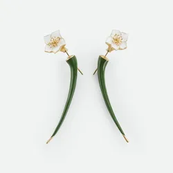 Unique personality trend green long enamel sculpture flower earrings