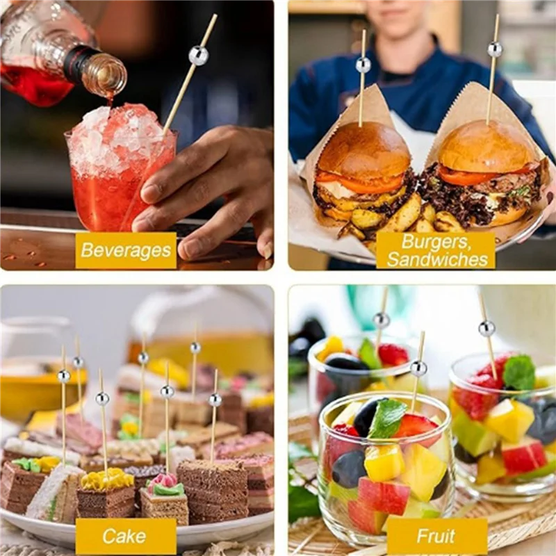 200X ديسكو الكرة المسواك الزخرفية للمقبلات، أسياخ الخيزران يتوهم للمقبلات المشروبات ديسكو ديكورات الحفلات-A68E #4