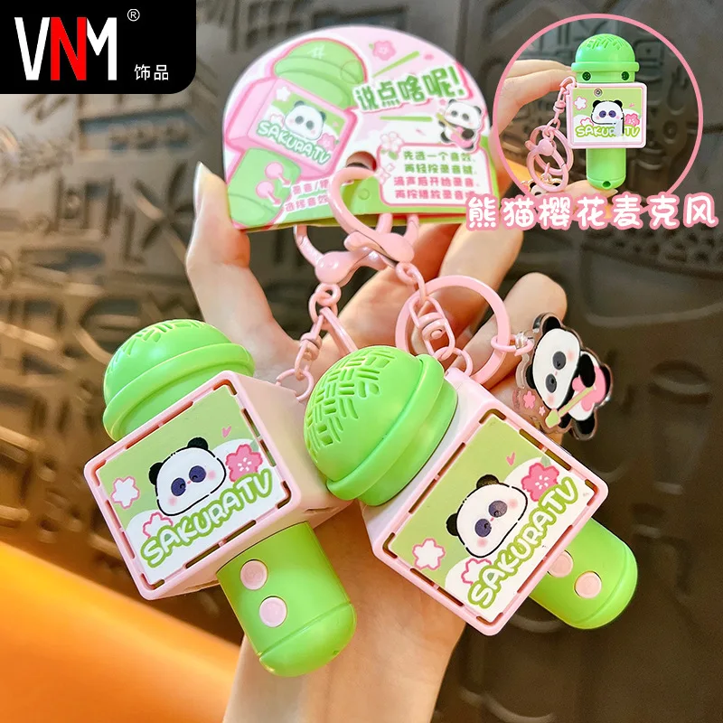 Cartoon Cherry Blossom Panda Microphone Series Keychain Cute Lovely Bag Car Recorded Pendant Key Chain Student Gift