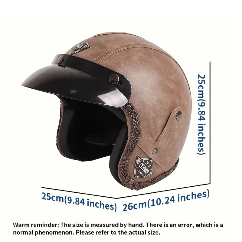Classic half-face motorcycle helmet faux leather design