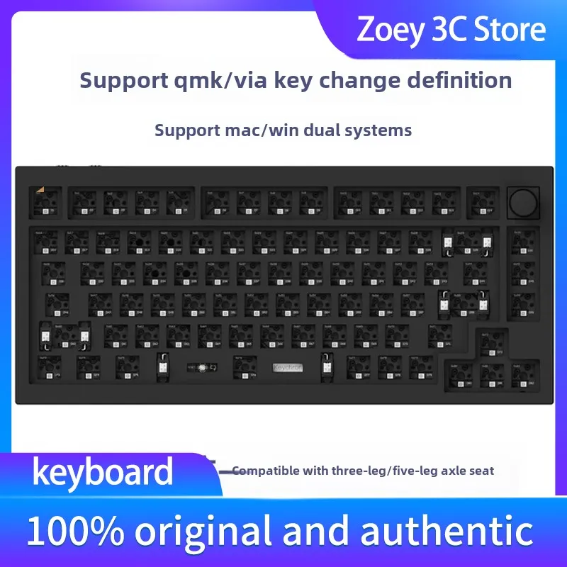 Q1PRO Kit Knob QMK Fully Assembled Wireless Custom Mechanical Keyboard 84Keys  Layout KSA Double-Shot Keycaps Aluminium Game