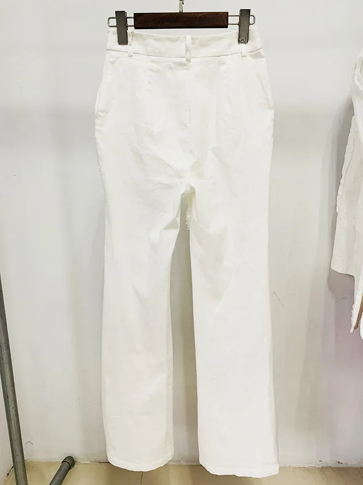 Imagem -06 - Conjunto de Calças e Jaqueta Jeans Espessa para Mulheres Rua Alta Terno Designer Almofada de Ombro Borla Mais Nova 2023