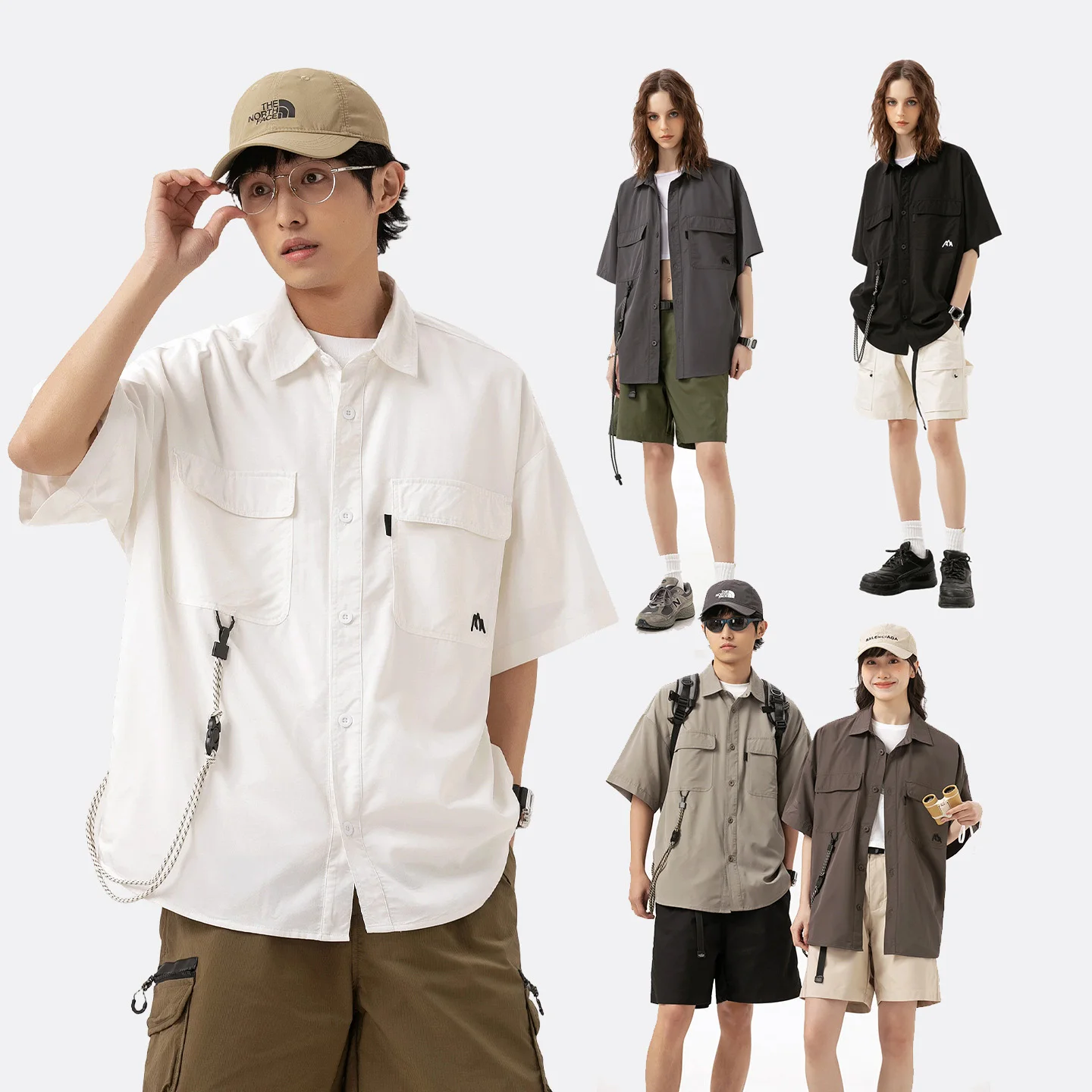 

Summer Cool Breathable Cityboy Japanese Streetwear Tooling Shirt Men Outdoor Loose Casual Short Sleeve Function Cargo Shirts
