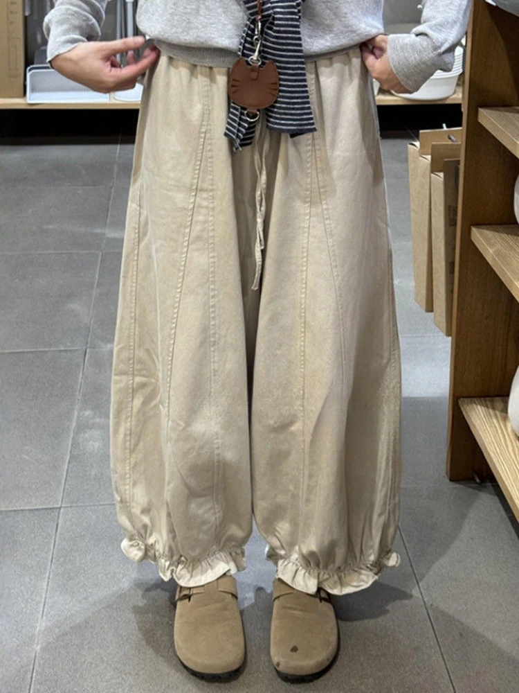 

Осень 202, цветущие широкие брюки, женские брюки-карго с высокой талией, повседневная уличная одежда с воздушным шаром, свободные универсальные укороченные брюки