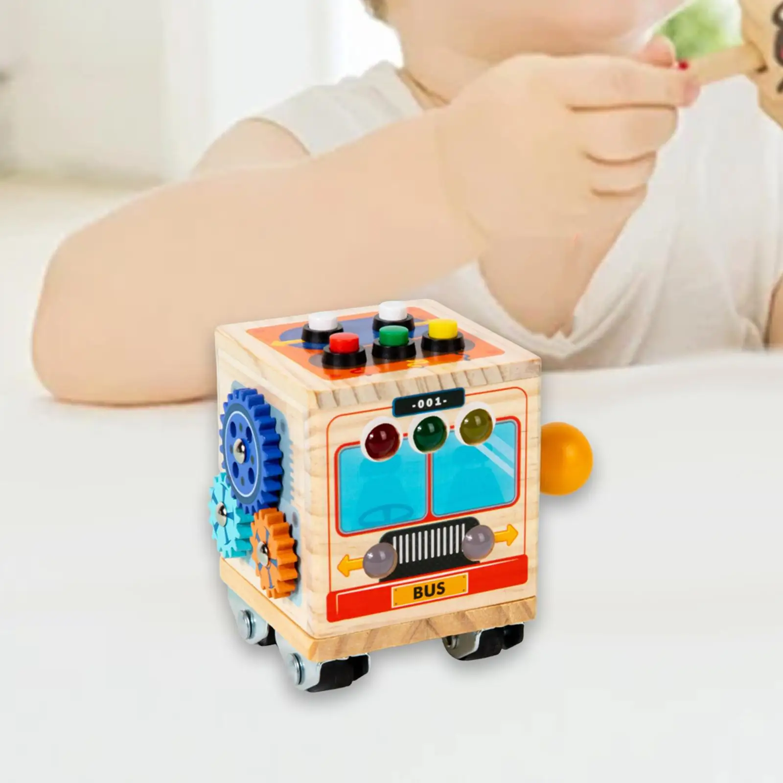 LED Busy Board for Toddlers, Busy Bus Toy, Cognition Game, Development Wooden Sensory Toy for Kids, Preschool Holiday Gift for Boys