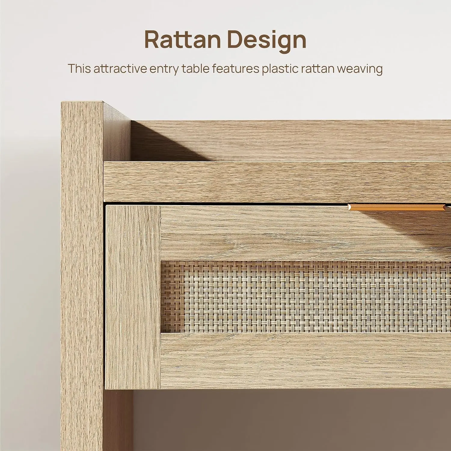 60‑Inch Rattan Farmhouse Console Sofa Table with Storage Drawers, Long Narrow Behind‑Couch Accent Table for Entryway, Hallway, Foyer and Living‑Room view 5