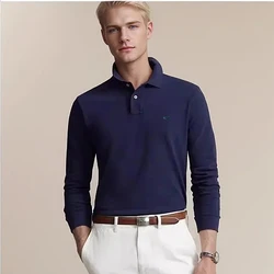 100% Cotton Long Sleeve Polo Shirt Men's Clothing T-shirt Tops High Quality Luxury Brand Golf Wear Tee Korean Popular Original