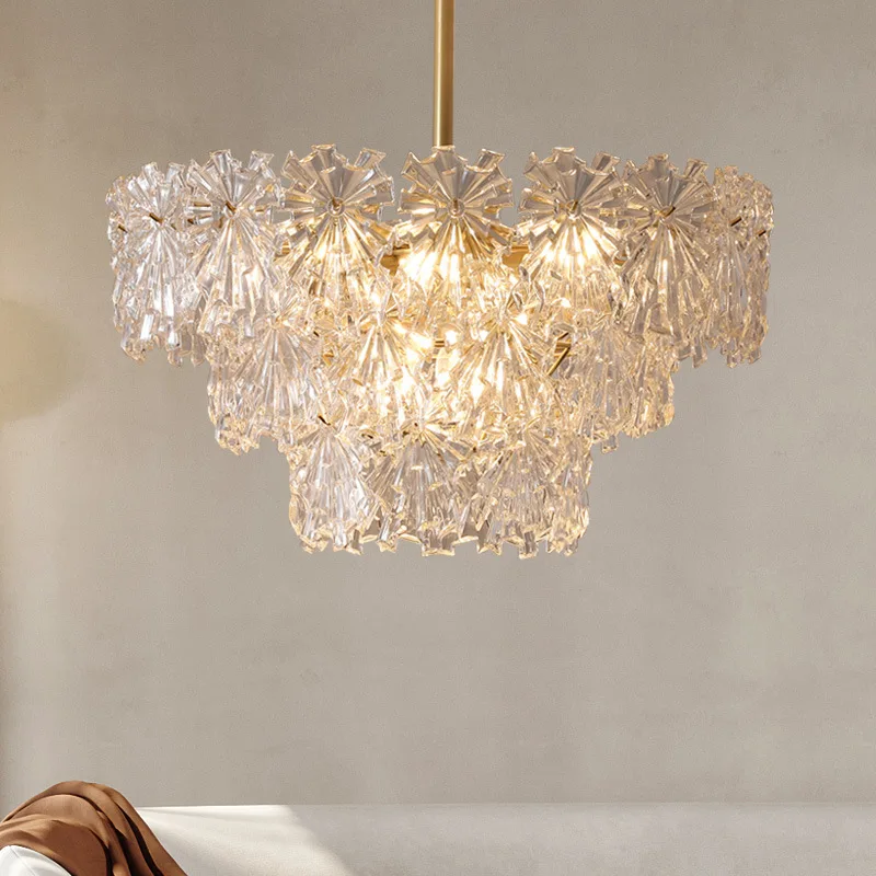 

French light luxury living room lamp, modern cream style bedroom dining room lamp, creative glass crystal chandelier