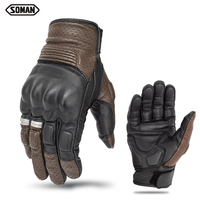 Vintage Full Finger Motorcycle Gloves Soman Non-Slip Goat Leather Full Finger Motorcyclist Gloves Touchscreen Retro Moto Gloves