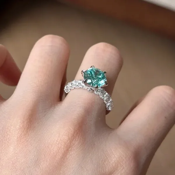 Verlobungsschmuck - Grüner Mint-Verlobungsring - Luxuriöser und modischer 3-Karat Grüner Diamant Sterling Silber Ring mit Mikrofassung – Detail 8