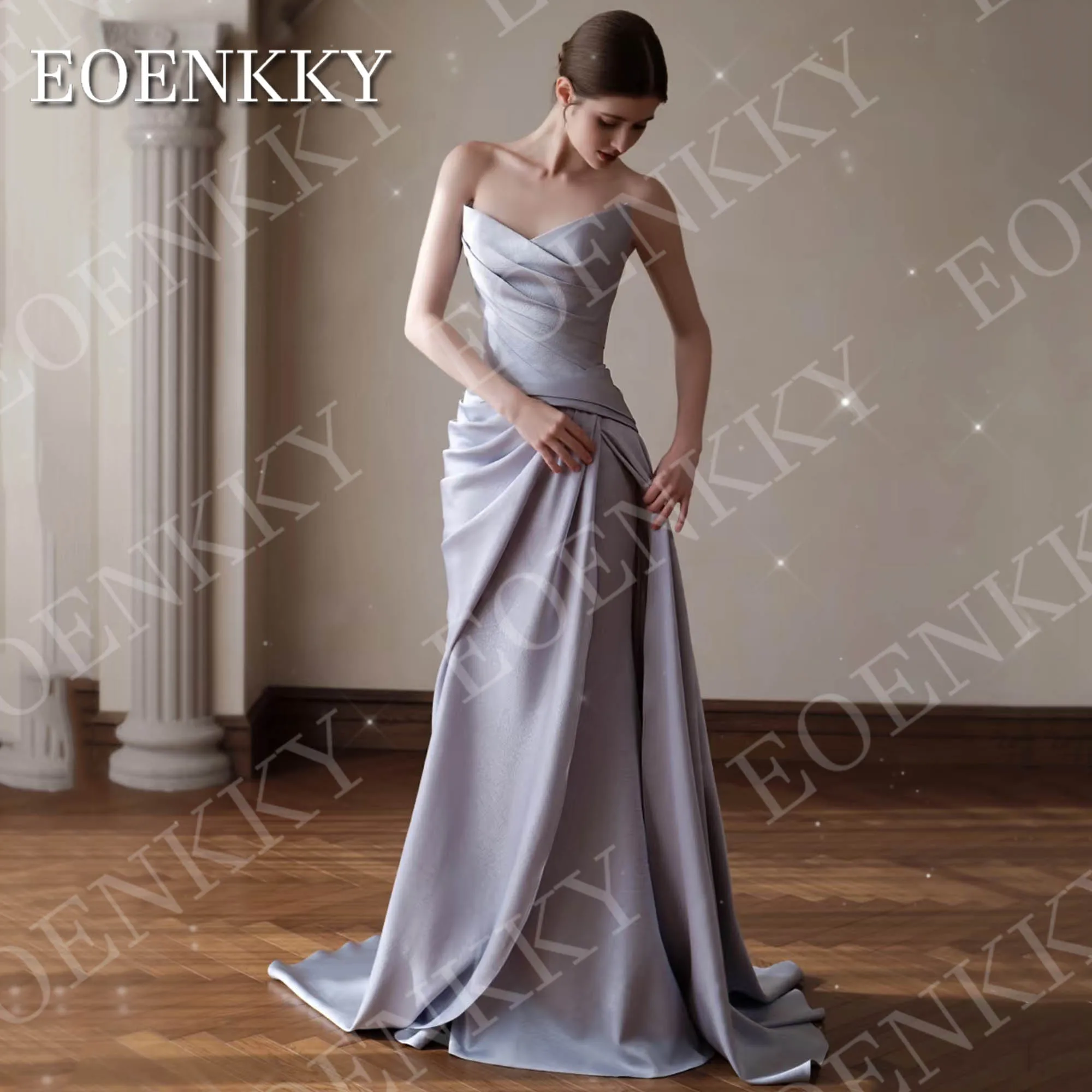 EOENKKY Mermaid ชุดราตรีหรูหราเซ็กซี่ V คอซาตินพรหมชุดพิเศษที่กําหนดเองเกาหลี