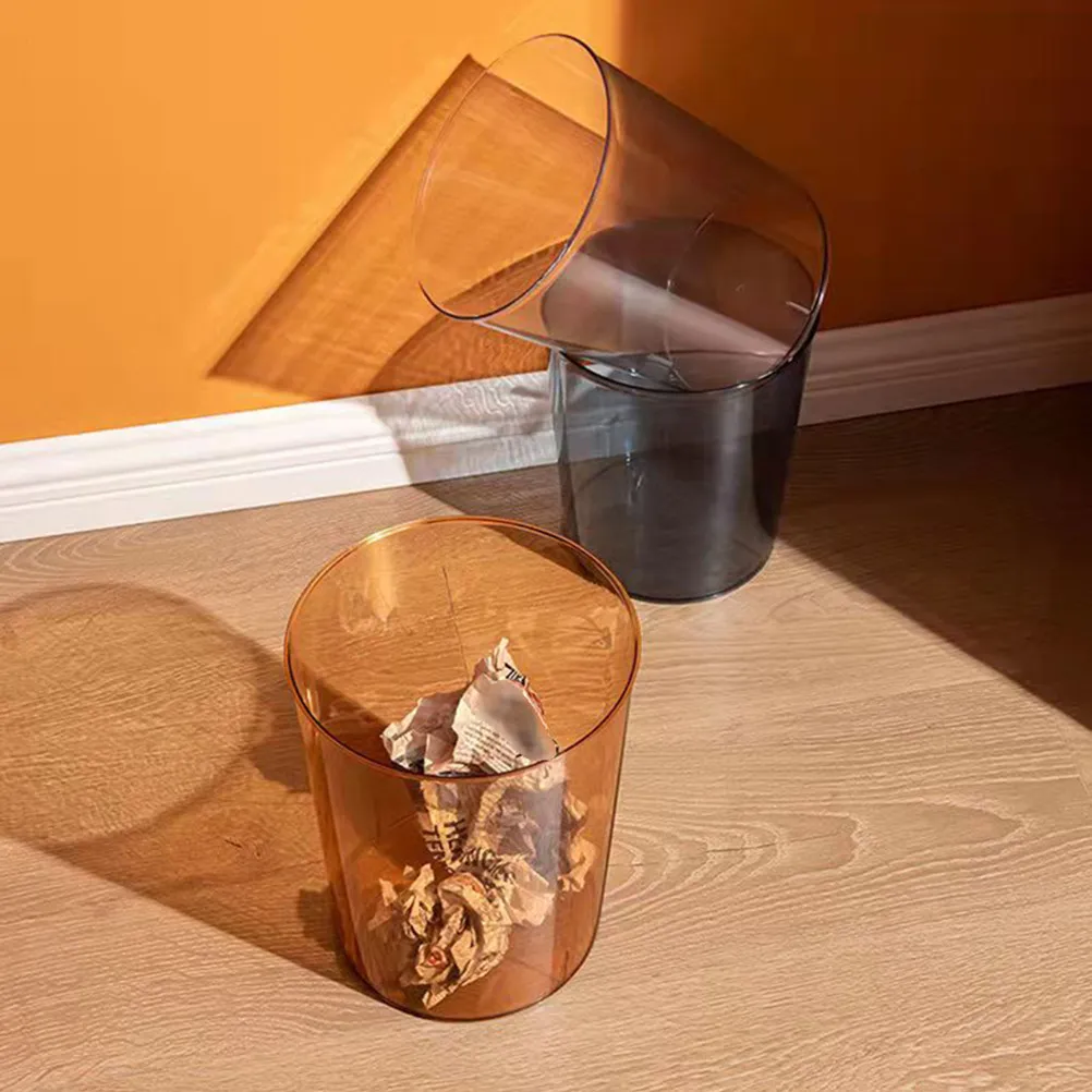 

Clear Round Trash Can for Home Office Bathroom Desktop Use High-Grade Pet Drop-Resistant Minimalist Waste Basket Small