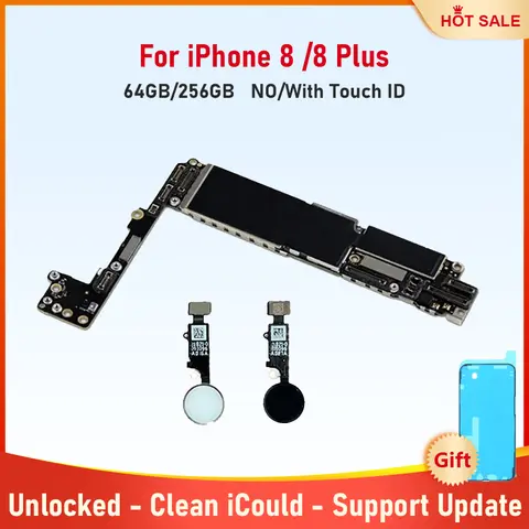 100% Fully Tested Logic Board for iPhone 8 8 Plus Motherboard With Touch ID Unlocked Mainboard Clean iCloud Support Update