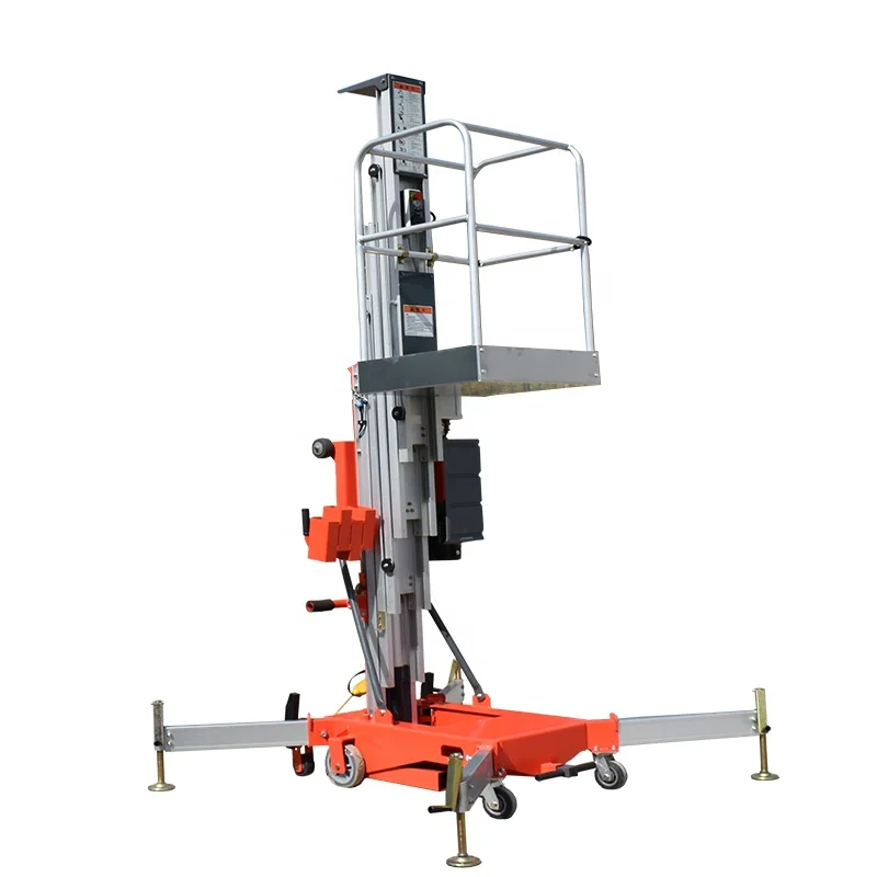 แบบพกพาไฮดรอลิก One Man อลูมิเนียม Aerial Work Platform บันไดแนวตั้ง Mast Lift