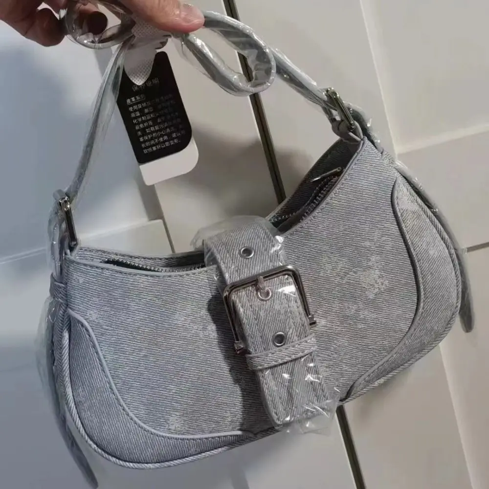 

Ins Half Moon Bag Denim Shoulder Bag Y2K Hobo Bag Underarm Bag Fashion Design Solid Color Korean Style Handbag Shopping