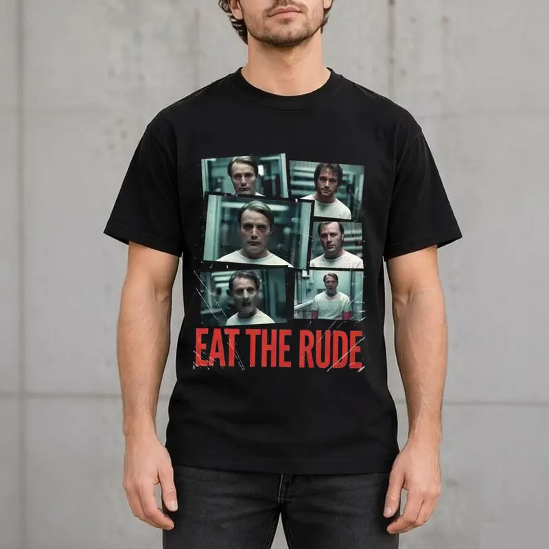Hannibal Lecter Eat The Rude Graphic T-Shirt Horror TV Series Vintage Gothic Unisex Short Sleeve Tee Mikkelsen Print Casual Tops