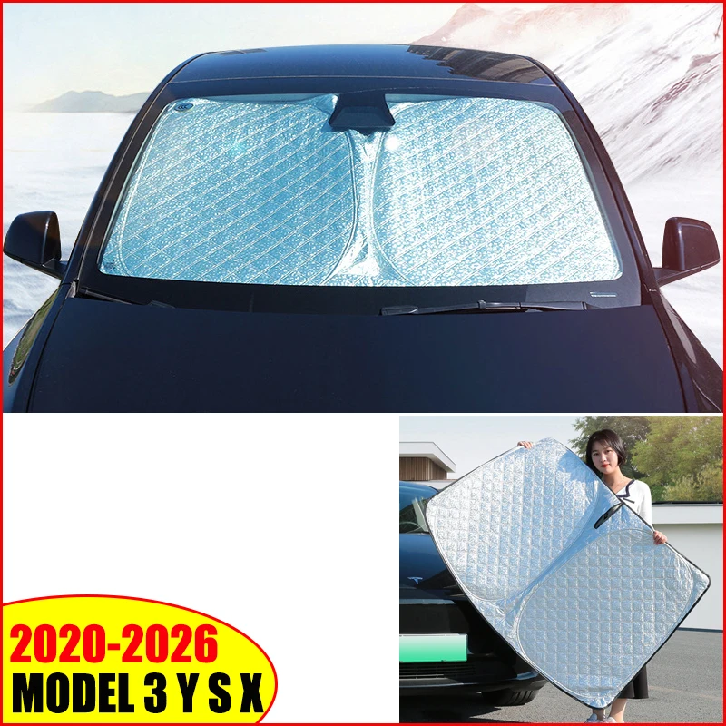 For Tesla Model 3 X S Y YL Juniper Highland 2025-2020 2026 Front Windshield Sunshade Thicken Car Sun Shade Anti-UV Shading Cover