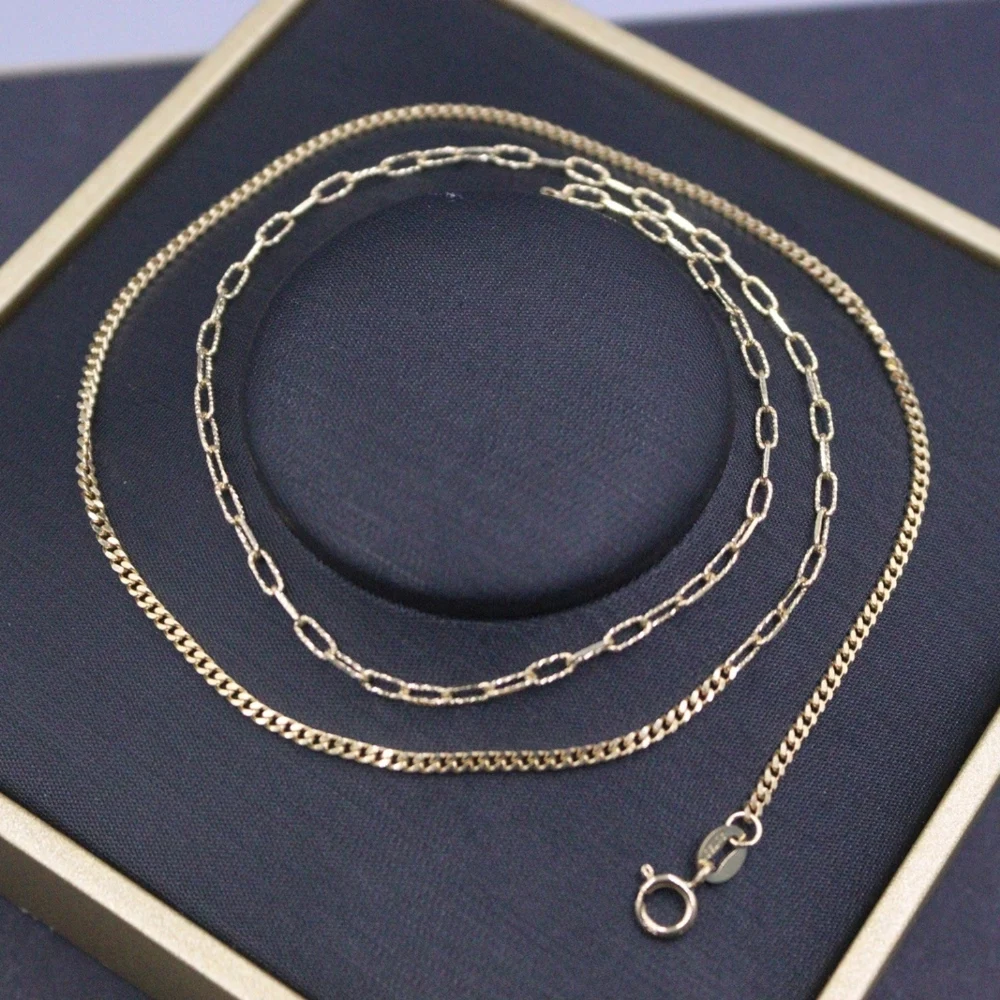 

Real Pure 18K Yellow Gold Chain Women Lucky Gift Curb Square Cable O Link Necklace 4-4.2g /45cm