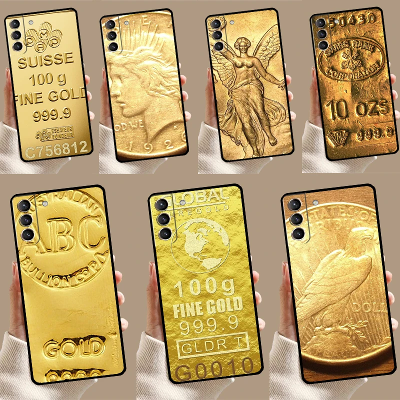 Switzerland Fine Gold Case For Samsung Galaxy S23 Ultra S24 S22 Note 20 Ultra 10 Plus S8 S9 S10 S20 S21 FE Cover