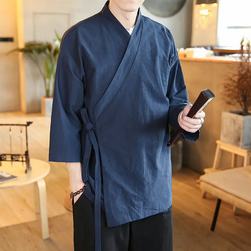 Kung Fu Shirts Chinese Style Tai Chi Traditional Tang Suit Solid Color Men's Cotton Comfortable Casual Blouses Clothing Men Top
