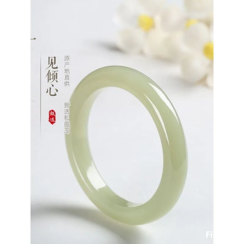 【Hetian Jade】Natural Xinjiang Hetian jade bracelet, featuring a round design, suitable for women, with a clear and bright, icy-b