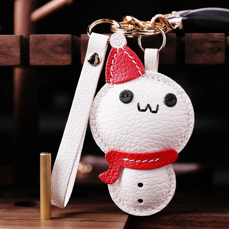 Handmade Real Leather Snowman Key Ring Key Chain Christmas gifts  keychains