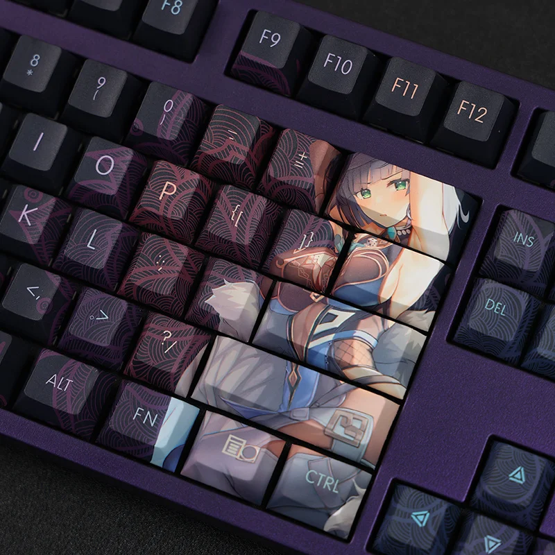 108 teclas pbt sublimação de tinta ye lan keycaps bidimensional dos desenhos animados anime chave bonés cereja perfil keycap para genshin impacto