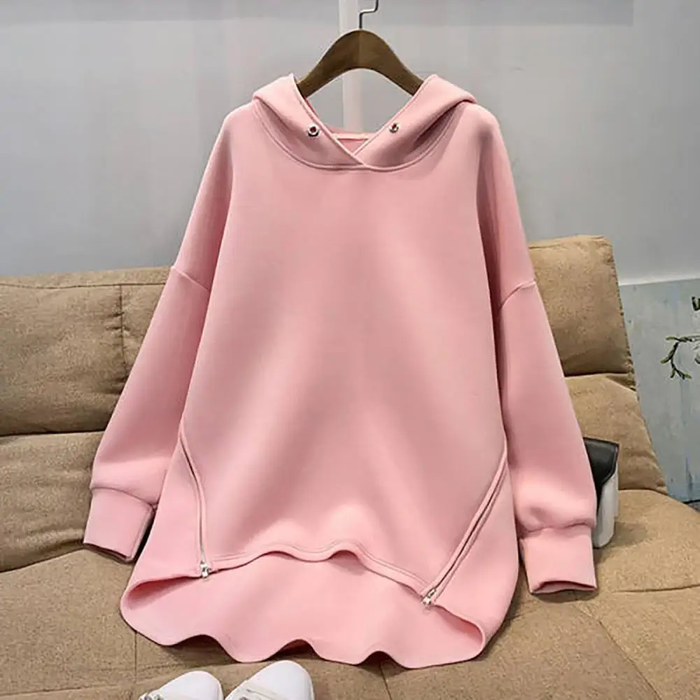 Women Oversized Hoodie Spring Autumn Korean Fashion Casual Solid Plus Size Sweatshirts Chic Zipper Hooded Top Streetwear Pullver