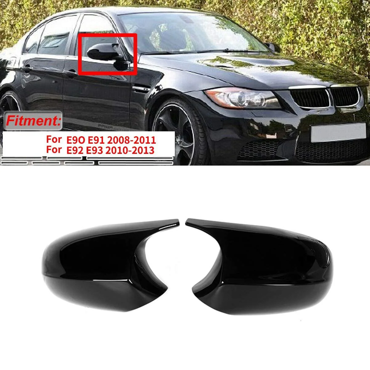 Gloss Black M3 Style Rear View Mirror Cap Cover Replacement for 3 Series E90 E91 E92 E93 Facelifted 2010-2013