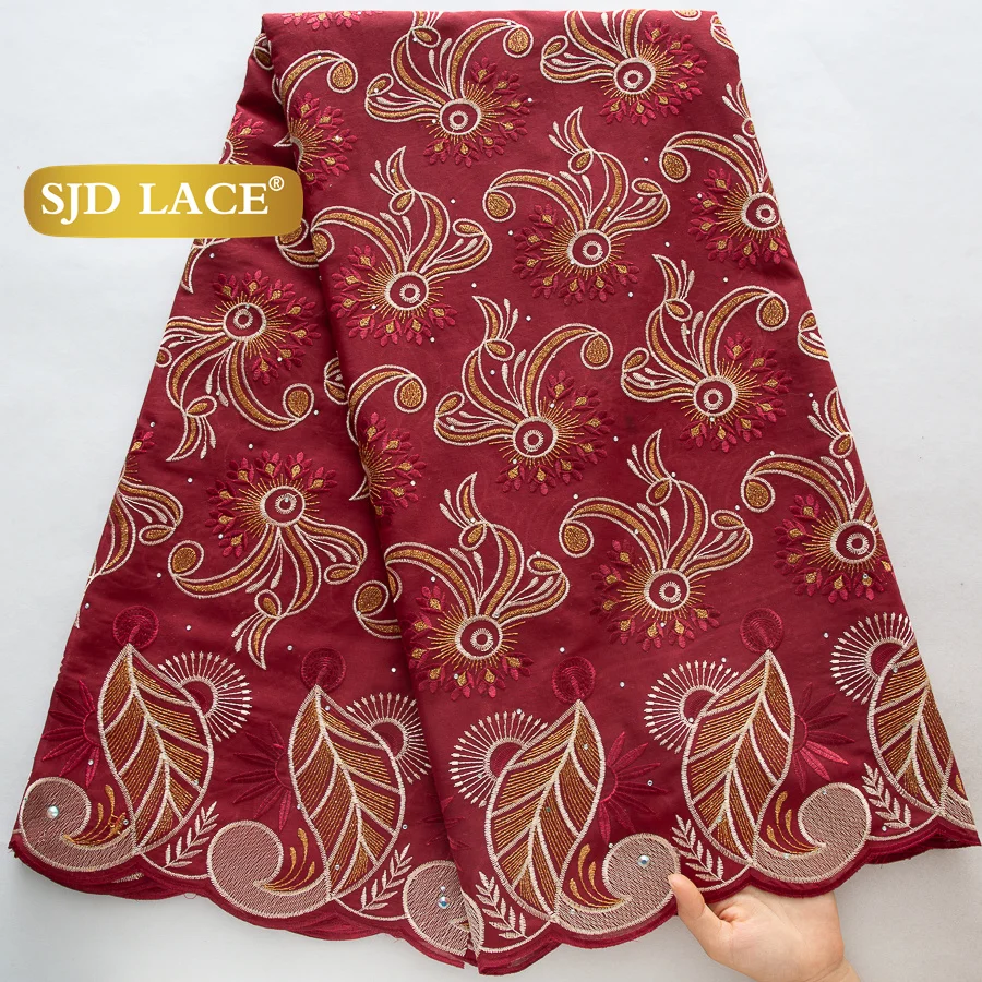 

Кружево SJD LACE, швейцарское нигерийское хлопковое кружево с камнями, новинка 2026 года, африканское хлопковое кружево для пошива женских праздничных платьев, 4557
