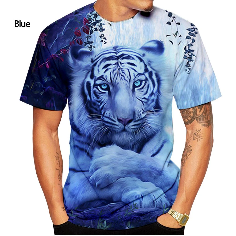 2022 new fashion men\'s 3D tiger print T-shirt summer short-sleeved sweatshirt quick-drying ultra-thin men\'s clothing