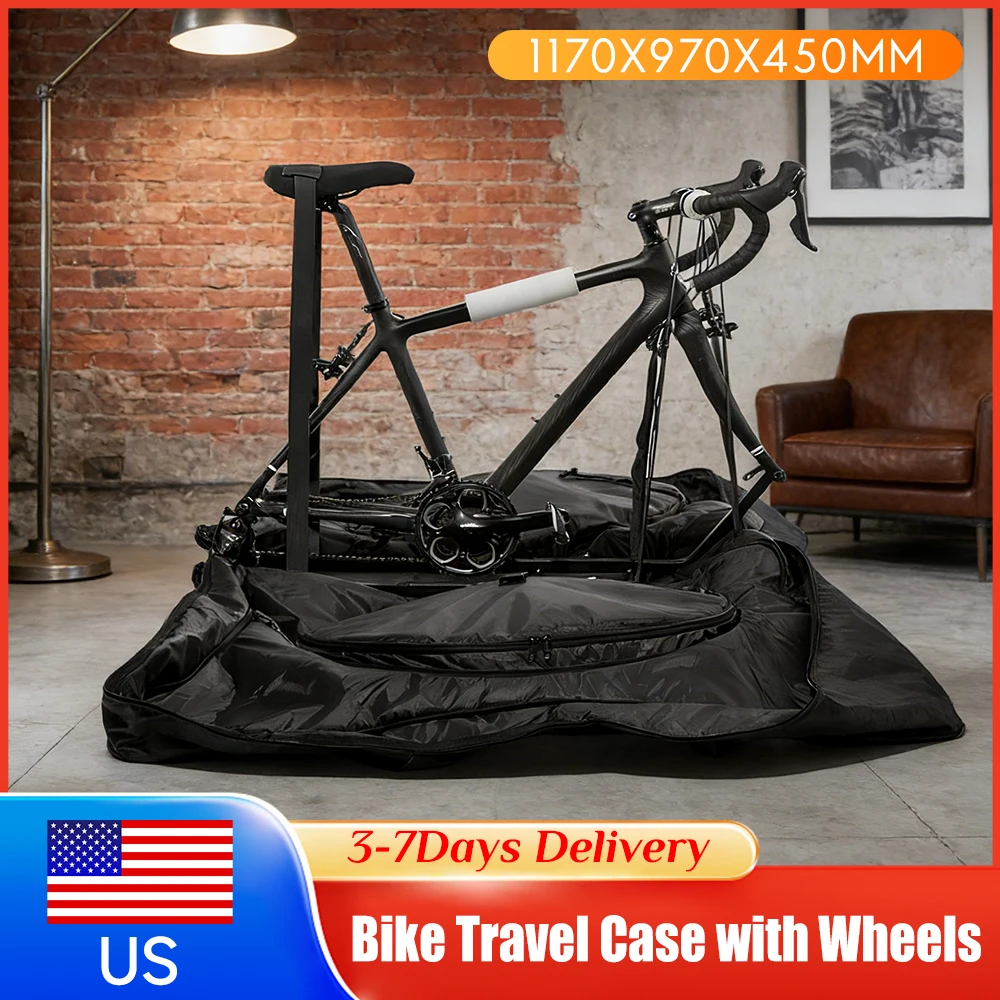 

Bike Travel Bag with Wheels Heavy Duty Padded Bicycle Storage Carry Bag Fits Road TT Gravel All Mountain Bikes for Air Travel
