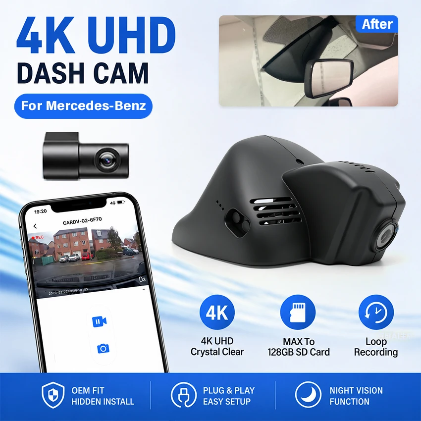 4K Car DVR Dash Cam For Mercedes‑Benz Smart 2015‑2020 HD 1080P Night Vision G‑Sensor Loop Recording Car Video Recorder Dashcam