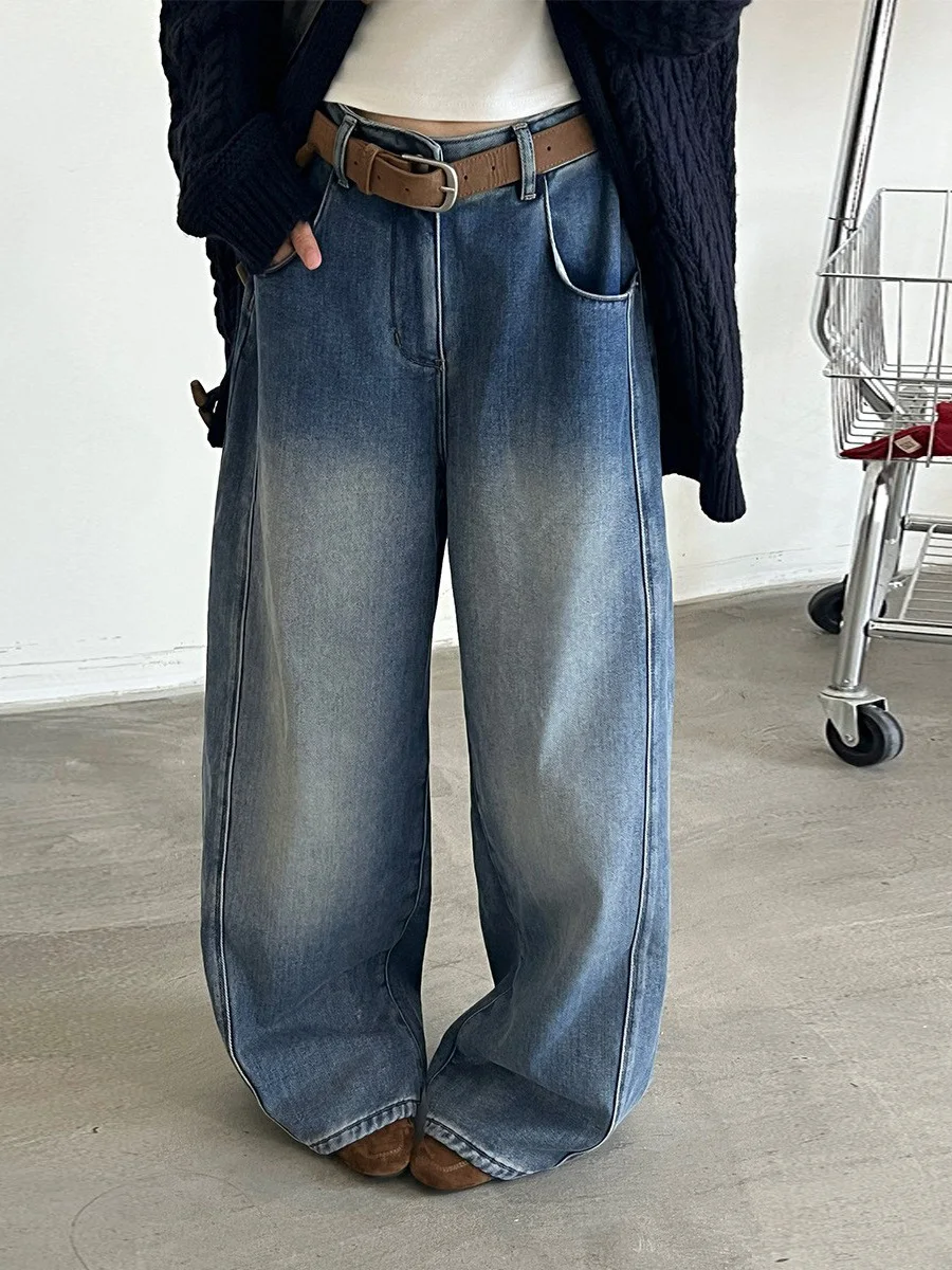 

Синие джинсовые брюки Fce для женщин, зимние, новые, облегающие, с эффектом похудения, повседневные, с высокой талией, широкие штанины