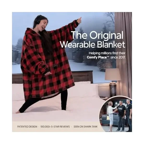 Original Wearable Blanket Hoodie with Patented Wraparound Design • Sherpa-Lined CloudSherpa Interior • Velveluxe Microfiber Ext.