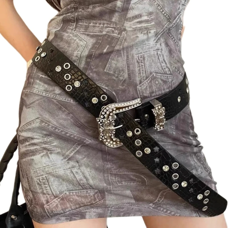 

Jeweled Punk Girls PU Waist Belt for Jeans Dress Grunge Belt Waistband