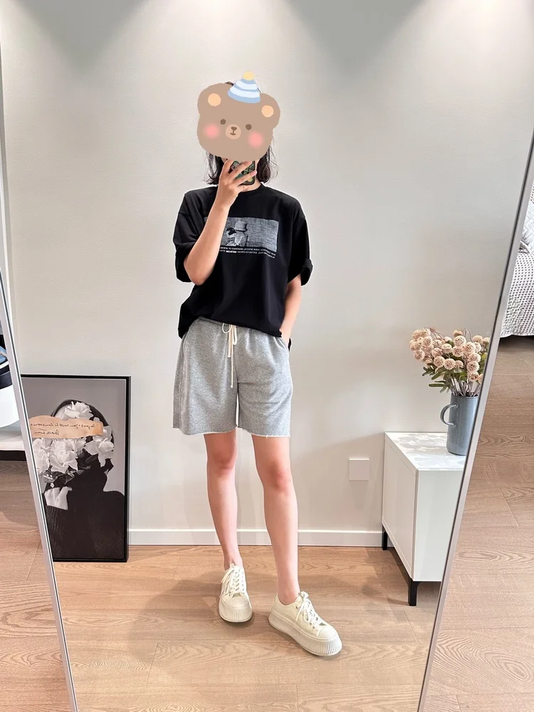 

Модный летний топ из органического хлопка с ретро-принтом, нейтральный повседневный круглый вырез, для женщин