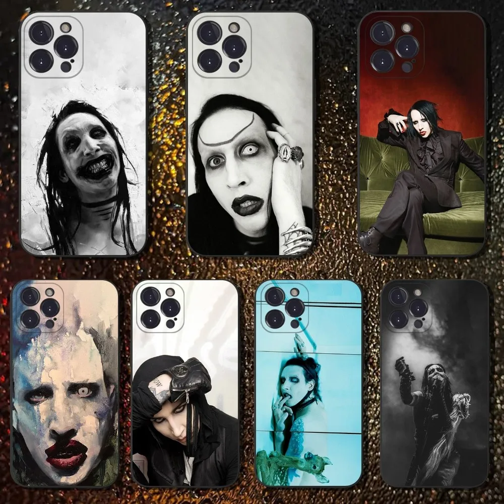 

Singer M-Marilyn Manson Phone Case For iPhone 16,15,14,13,12,11 Plus,Pro Max,XS,X,XR,SE,Mini,8,7,Soft Silicone Black Cover