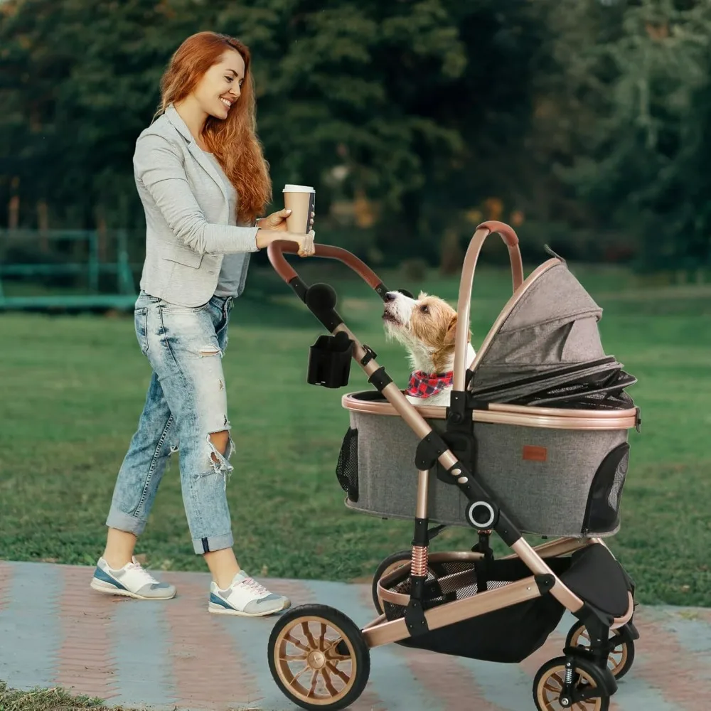 

Pet Stroller with 4 Wheels, Foldable Pet Travel Carrier for Small/Medium Dogs Cats up to 50lbs, Detachble Portable Pet Bag,