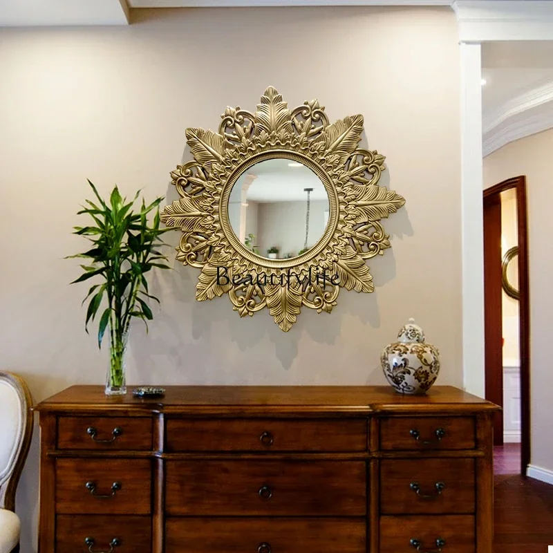 

*Европейское классическое резное ретро-круглое декоративное каминное фоновое настенное художественное зеркало